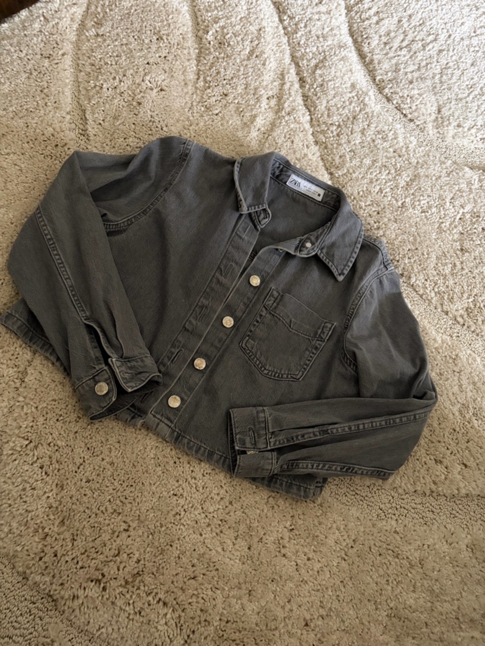 Zara Gray Cropped Denim Jacket